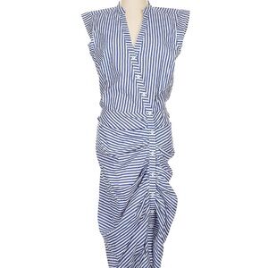 Veronica Beard Asymmetrical Blue and White Striped Dress